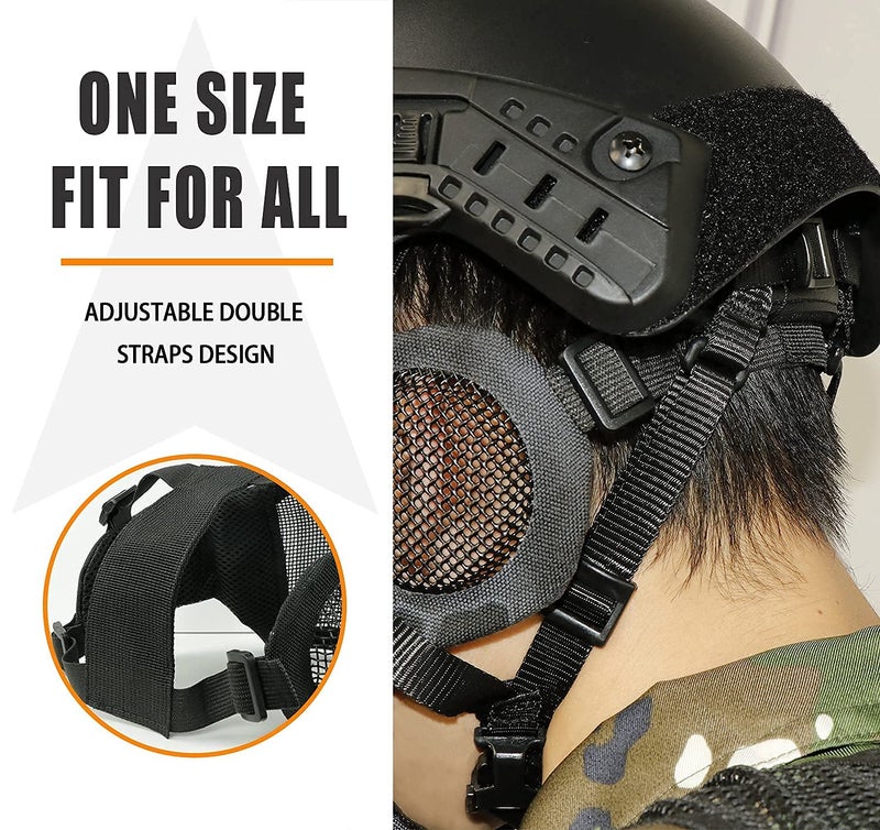 AOUTACC Airsoft Protective Gear Set, Half Face Mesh Mask with Ear Protection and Tactical Goggles for Kid Adult Men Women BBS Paintball Shooting CS Survival Games Cosplay (Black) - Image 3